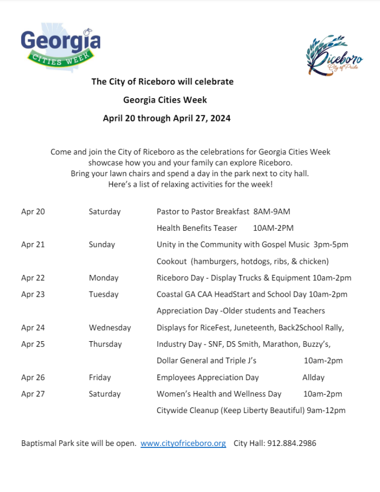 The City of Riceboro will celebrate Georgia Cities Week