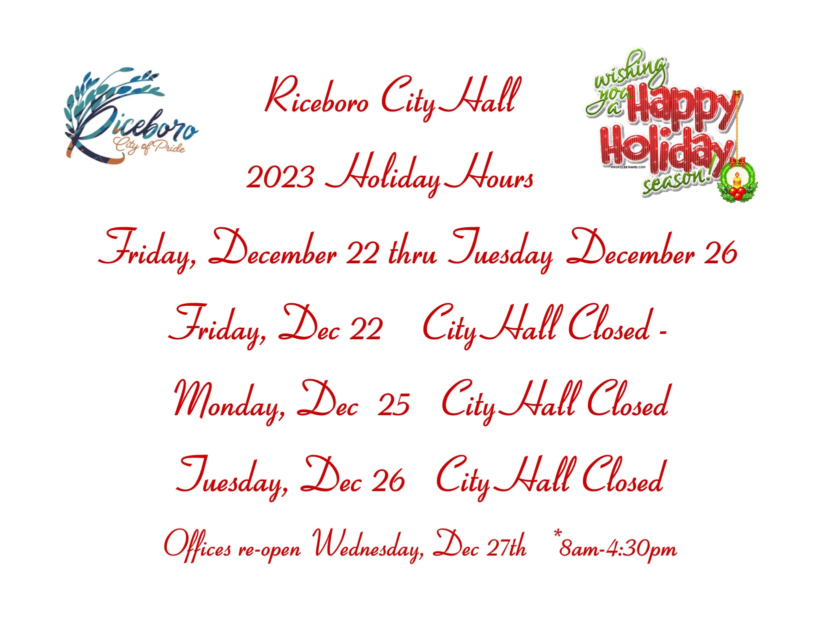 Holiday Hours